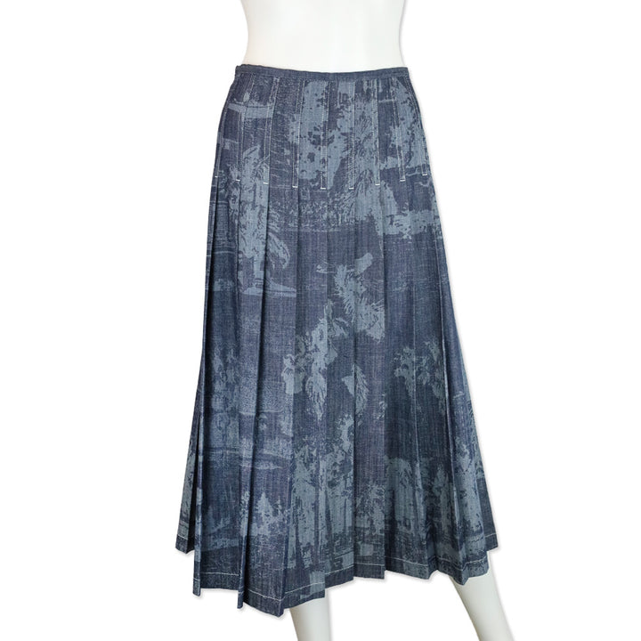 Lafayette 148 Shipyard Indigo Multi Denim Pleated Midi Skirt