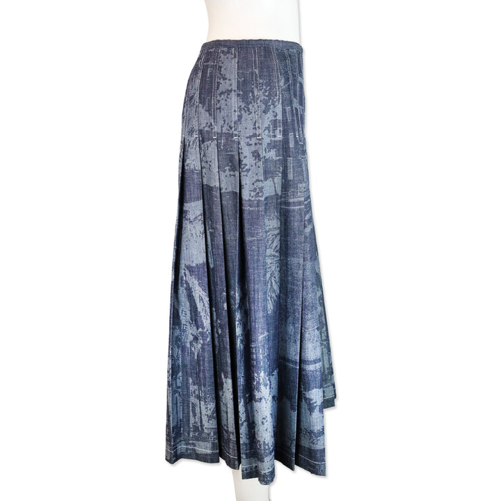 Lafayette 148 Shipyard Indigo Multi Denim Pleated Midi Skirt