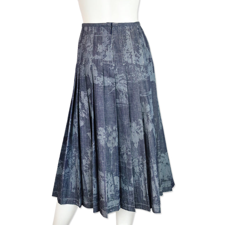 Lafayette 148 Shipyard Indigo Multi Denim Pleated Midi Skirt