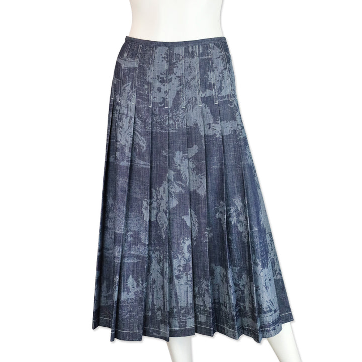 Lafayette 148 Shipyard Indigo Multi Denim Pleated Midi Skirt