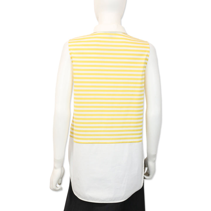 Lafayette 148 Yellow Striped Sleeveless Collared Blouse