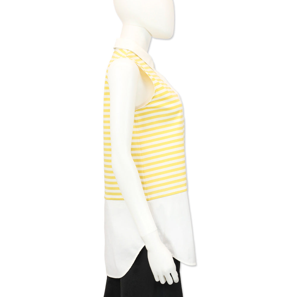 Lafayette 148 Yellow Striped Sleeveless Collared Blouse