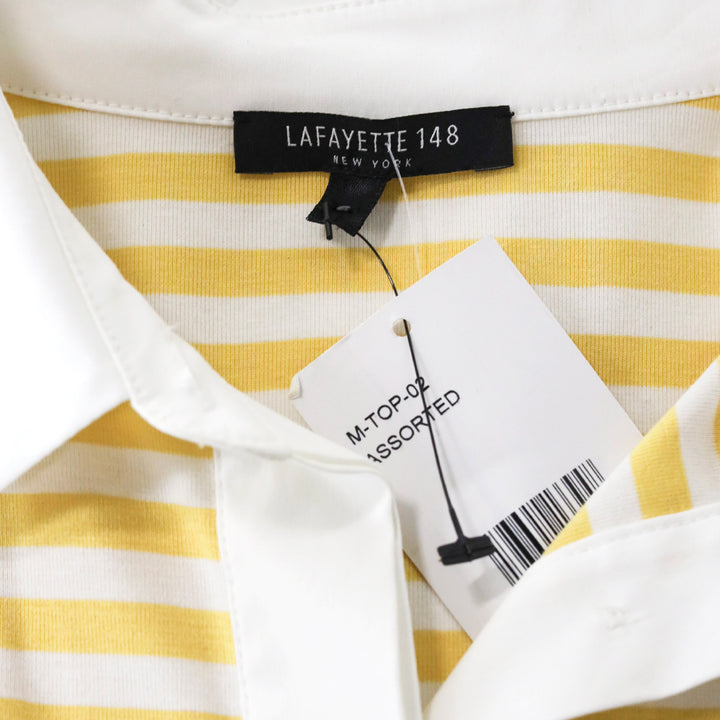 Lafayette 148 Yellow Striped Sleeveless Collared Blouse