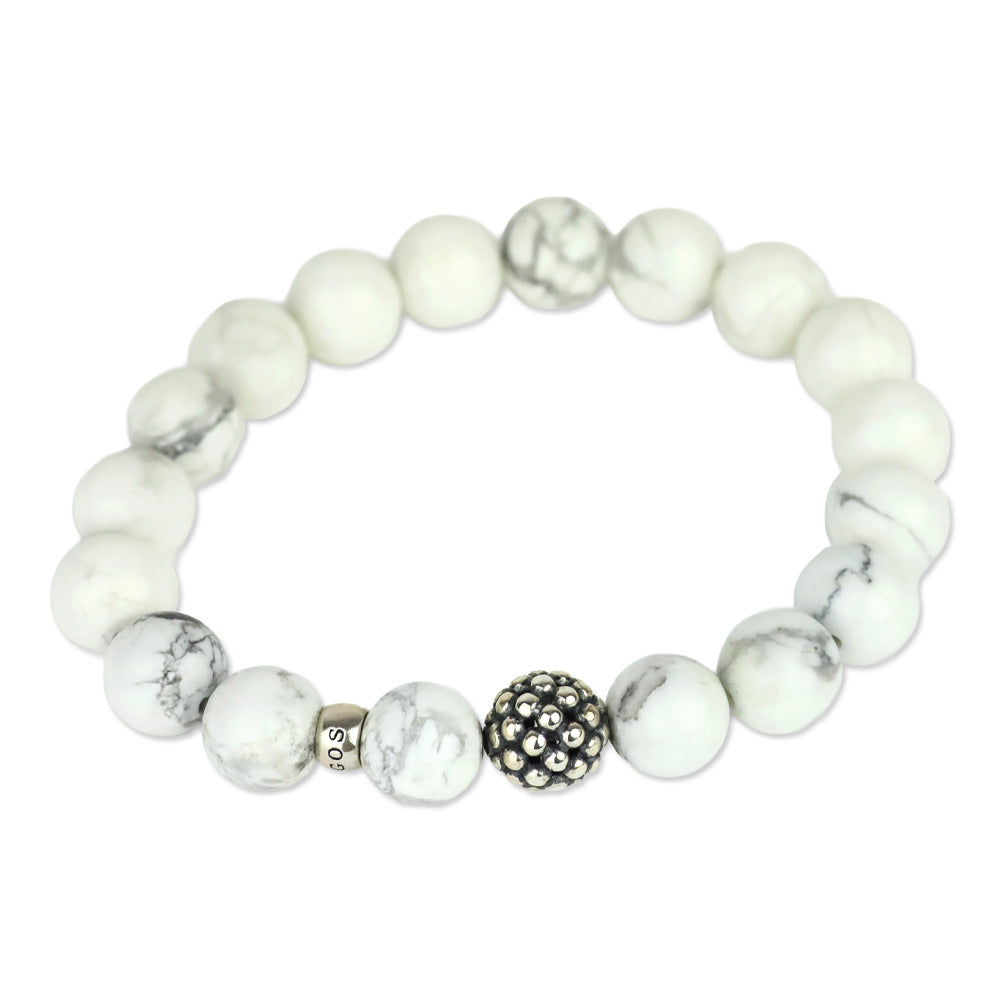 Lagos Maya Howlite Silver Station Bead Bracelet