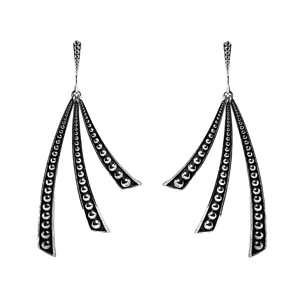 Lagos Sterling Silver Caviar Linear Curved Drop Earrings