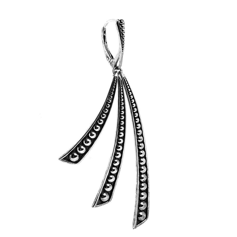 Lagos Sterling Silver Caviar Linear Curved Drop Earrings