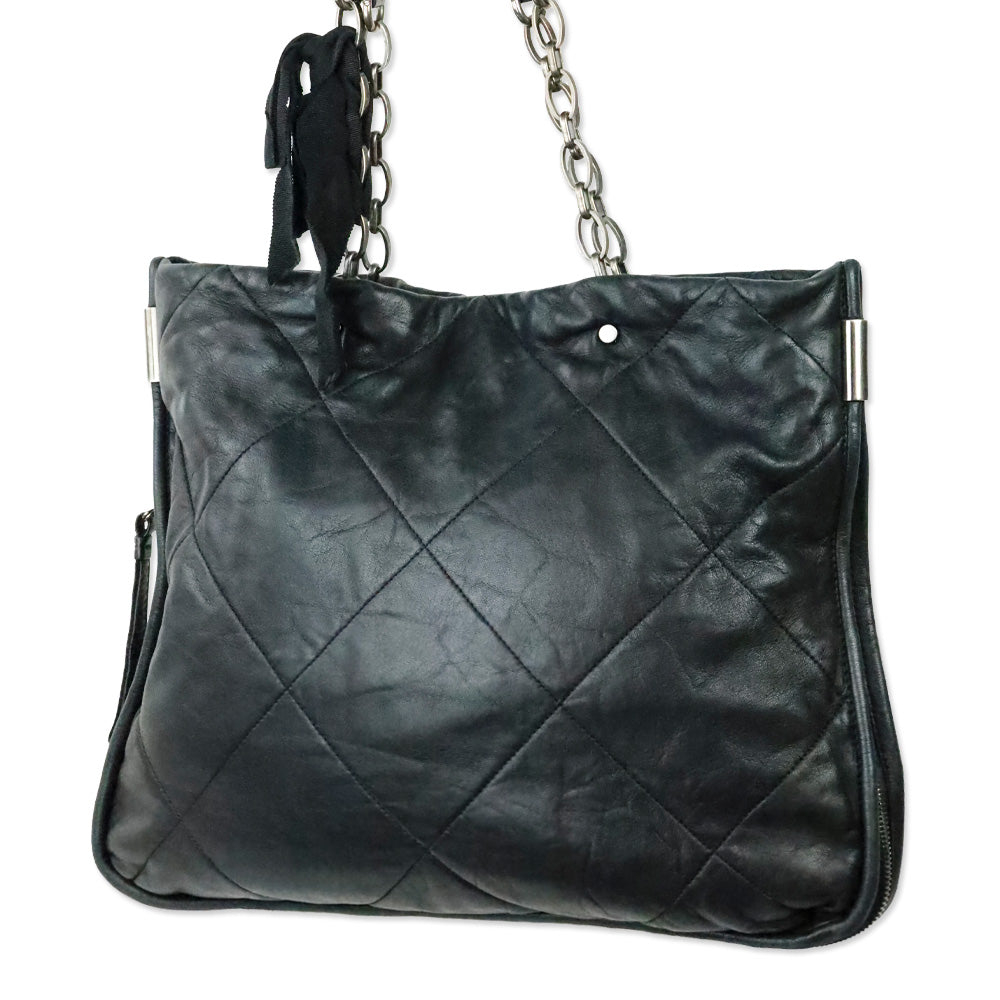 Lanvin Amalia Black Quilted Lambskin Leather Large Tote Bag