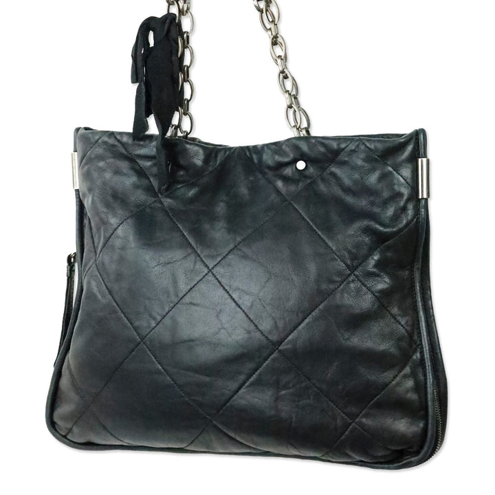 Lanvin Amalia Black Quilted Lambskin Leather Large Tote Bag