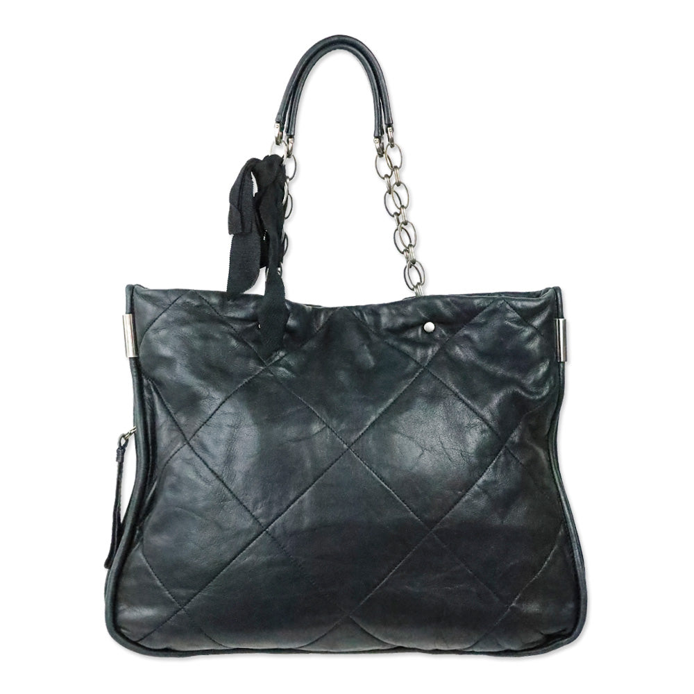 Lanvin Amalia Black Quilted Lambskin Leather Large Tote Bag