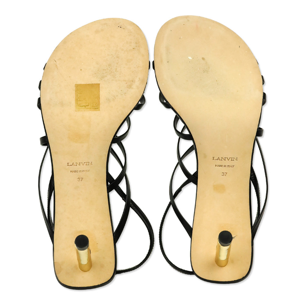 Lanvin Black Leather Séquence Strappy 75mm Sandals