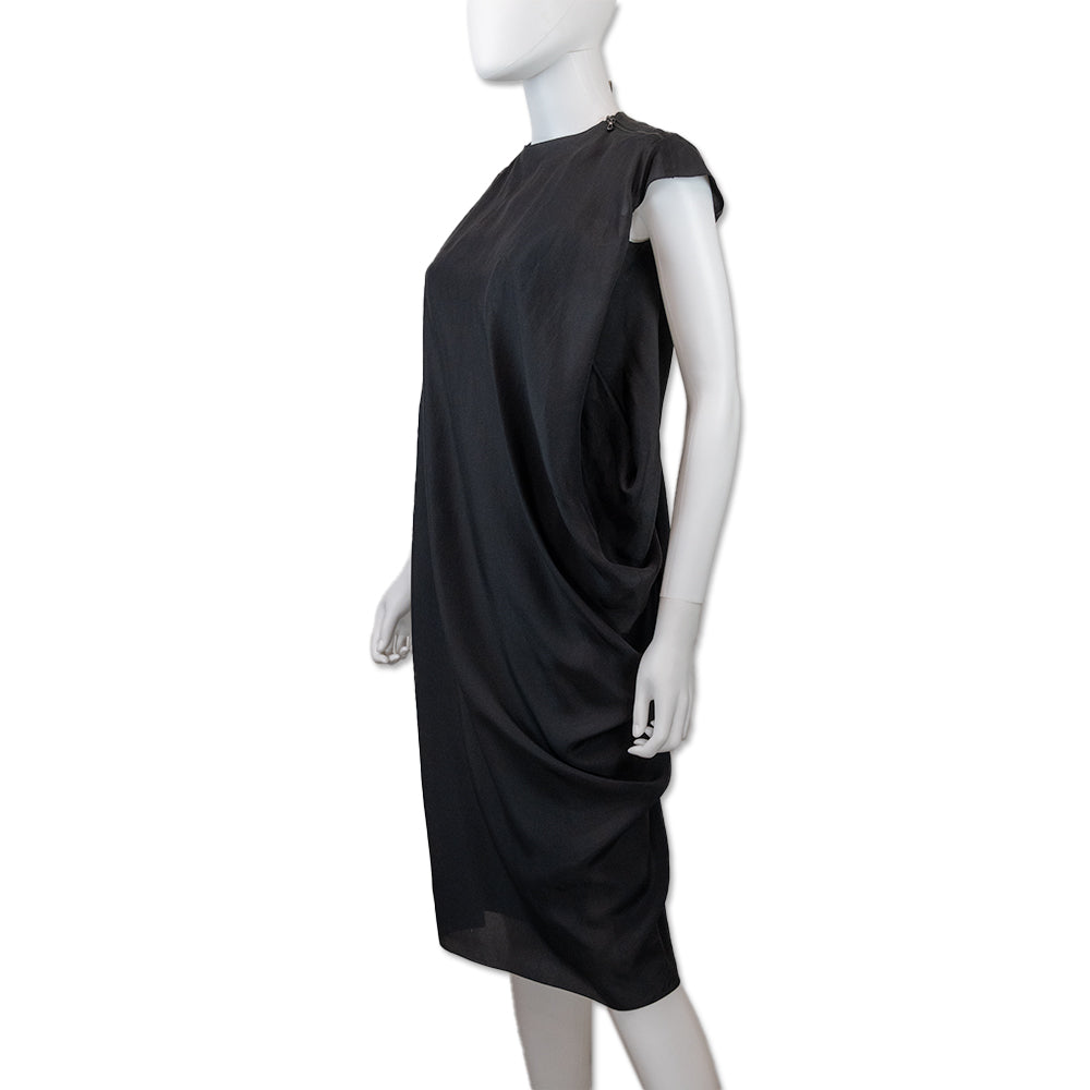 Lanvin Black Silk Layered Sleeveless Midi Dress