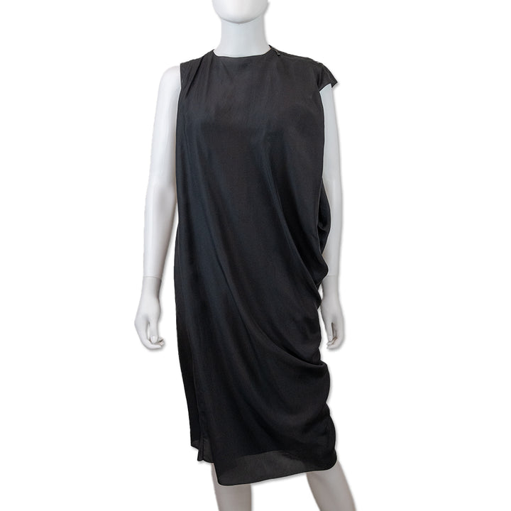 Lanvin Black Silk Layered Sleeveless Midi Dress