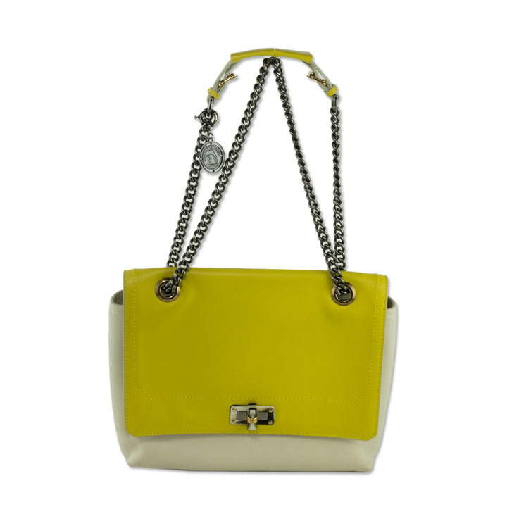 Lanvin Cream/Yellow Two-Tone Leather Happy Medium Bag