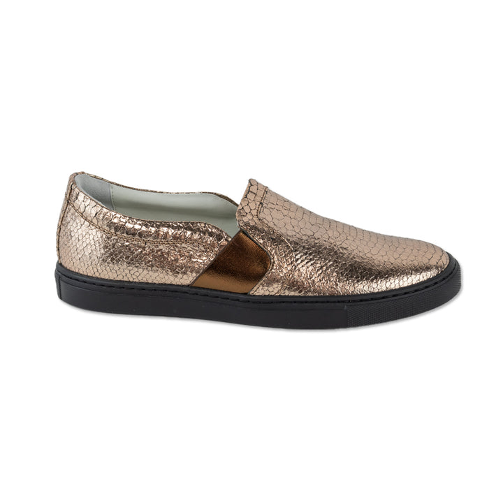 Lanvin Metallic Gold Snakeskin Leather Pull-On Sneaker