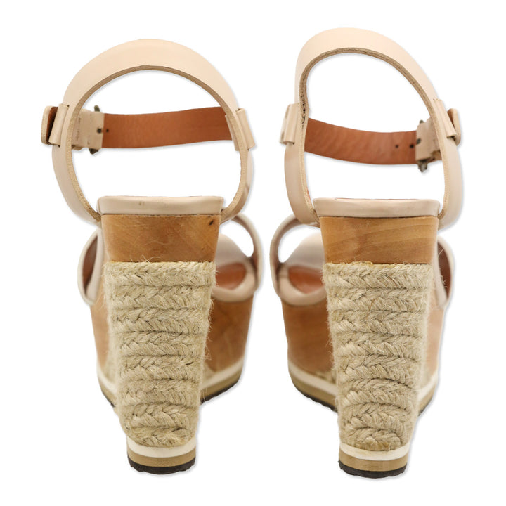 Lanvin Two-Tone Leather Ankle-Strap Wood Espadrille Wedge Sandal