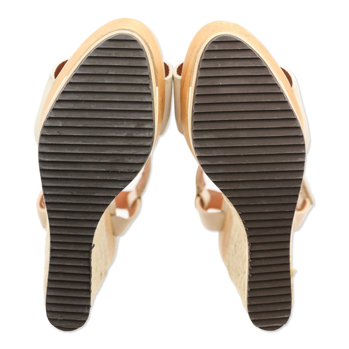 Lanvin Two-Tone Leather Ankle-Strap Wood Espadrille Wedge Sandal
