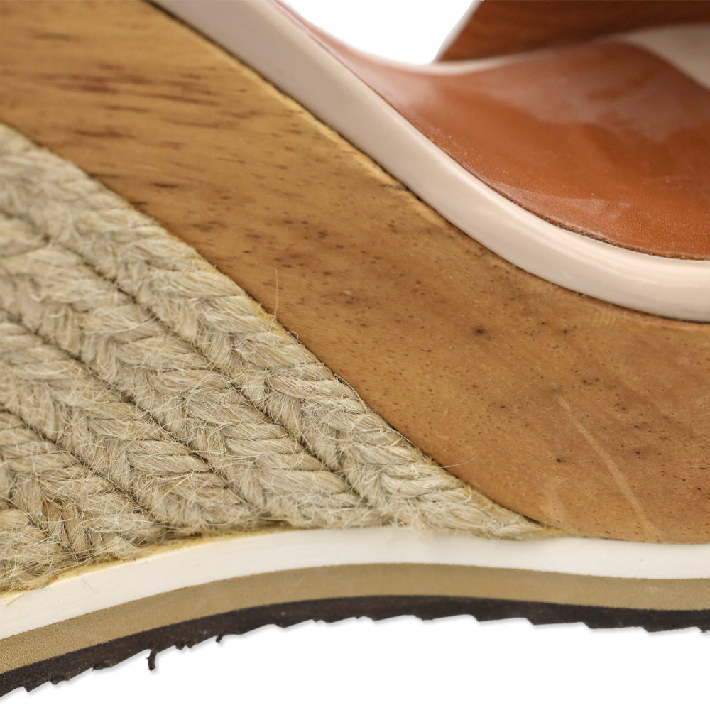 Lanvin Two-Tone Leather Ankle-Strap Wood Espadrille Wedge Sandal