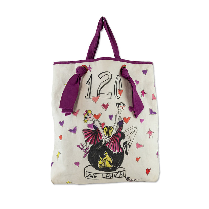 Lanvin White Canvas Purple Trim ‘120th Anniversary’ Doll Tote