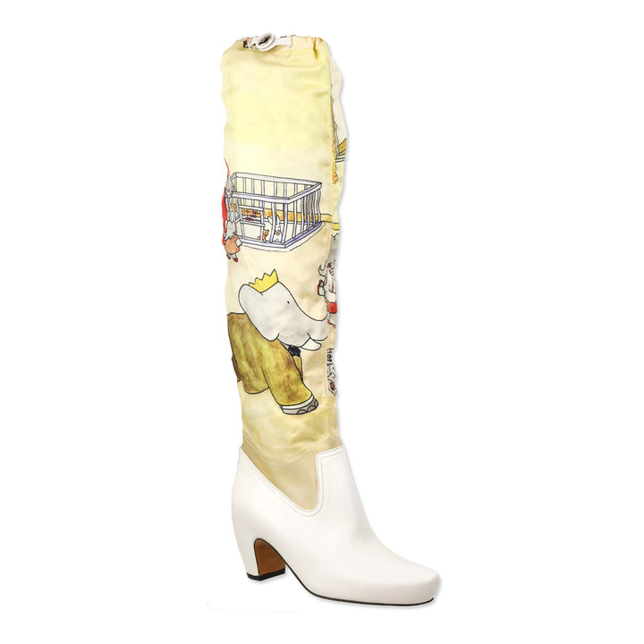 Lanvin White Leather Printed Silk Scarf Boots