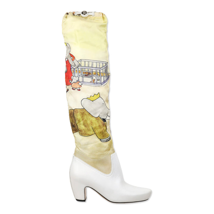 Lanvin White Leather Printed Silk Scarf Boots