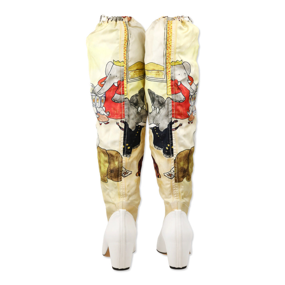 Lanvin White Leather Printed Silk Scarf Boots