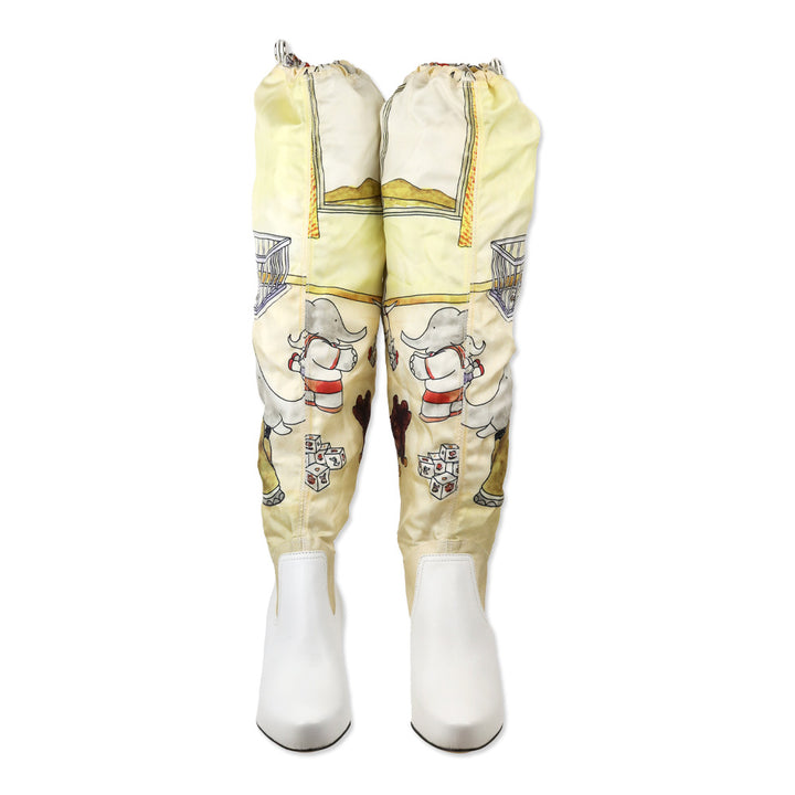 Lanvin White Leather Printed Silk Scarf Boots