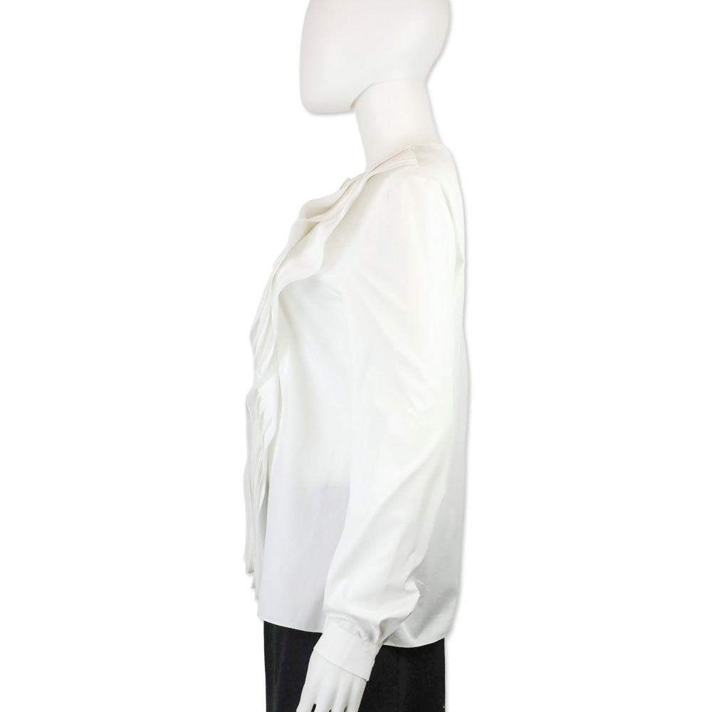 Lanvin White Ruffle Button Front Silk Shirt
