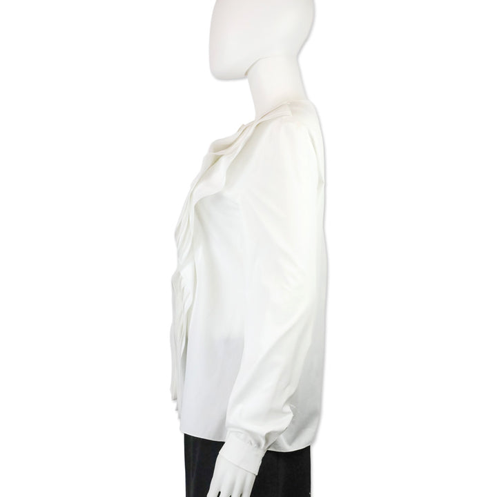 Lanvin White Ruffle Button Front Silk Shirt