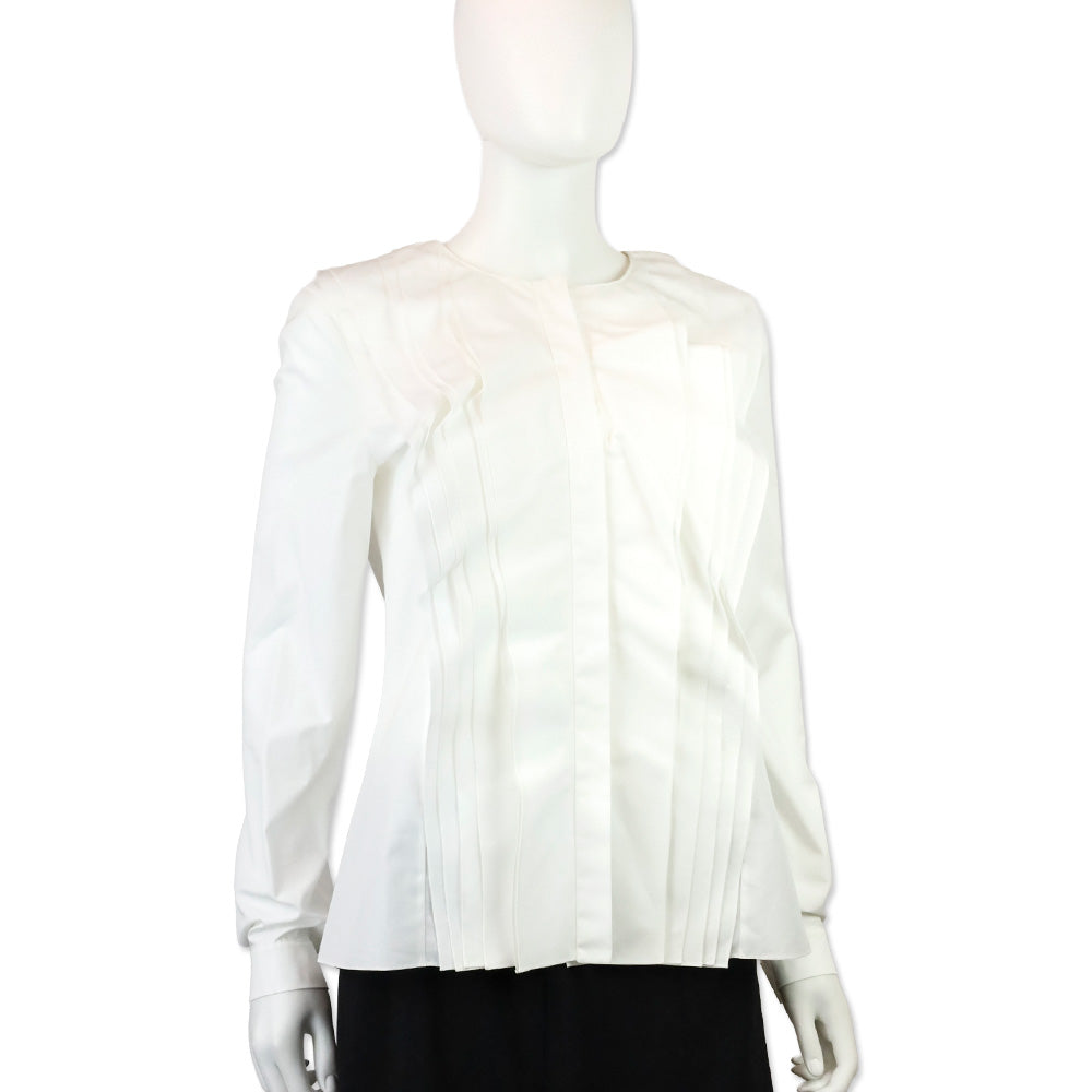 Lanvin White Ruffle Button Front Silk Shirt