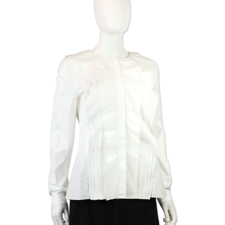 Lanvin White Ruffle Button Front Silk Shirt