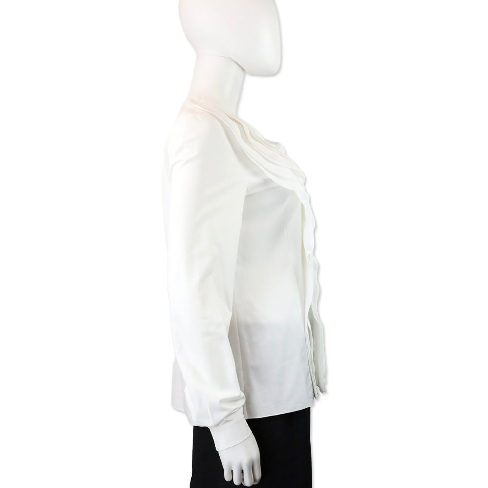 Lanvin White Ruffle Button Front Silk Shirt