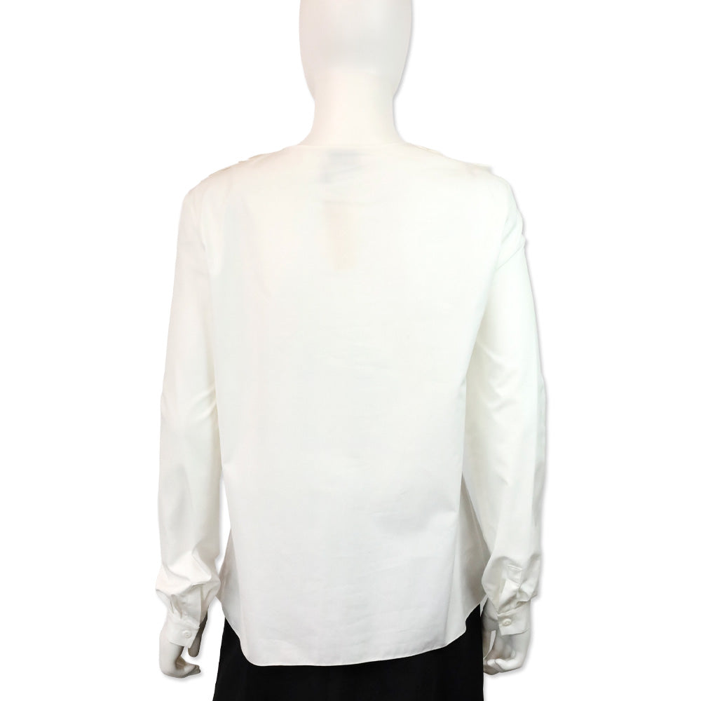 Lanvin White Ruffle Button Front Silk Shirt