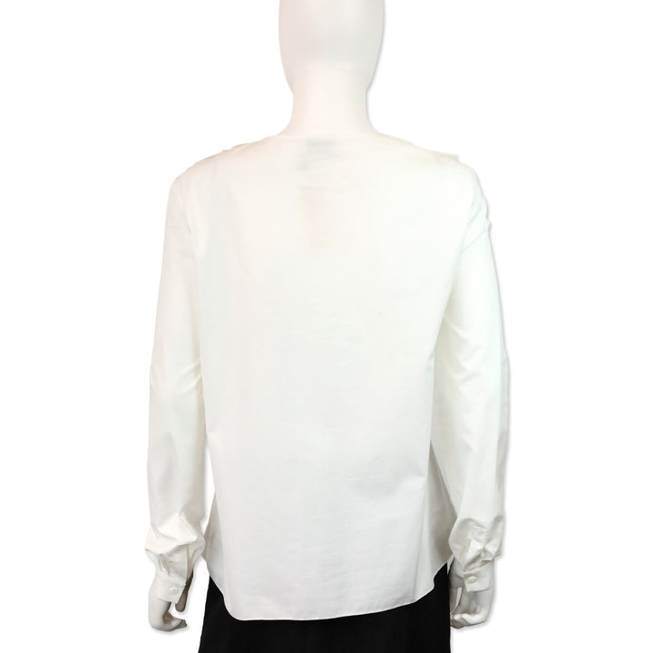 Lanvin White Ruffle Button Front Silk Shirt