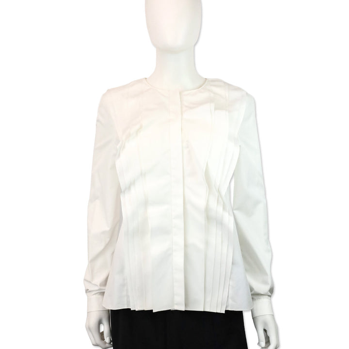 Lanvin White Ruffle Button Front Silk Shirt