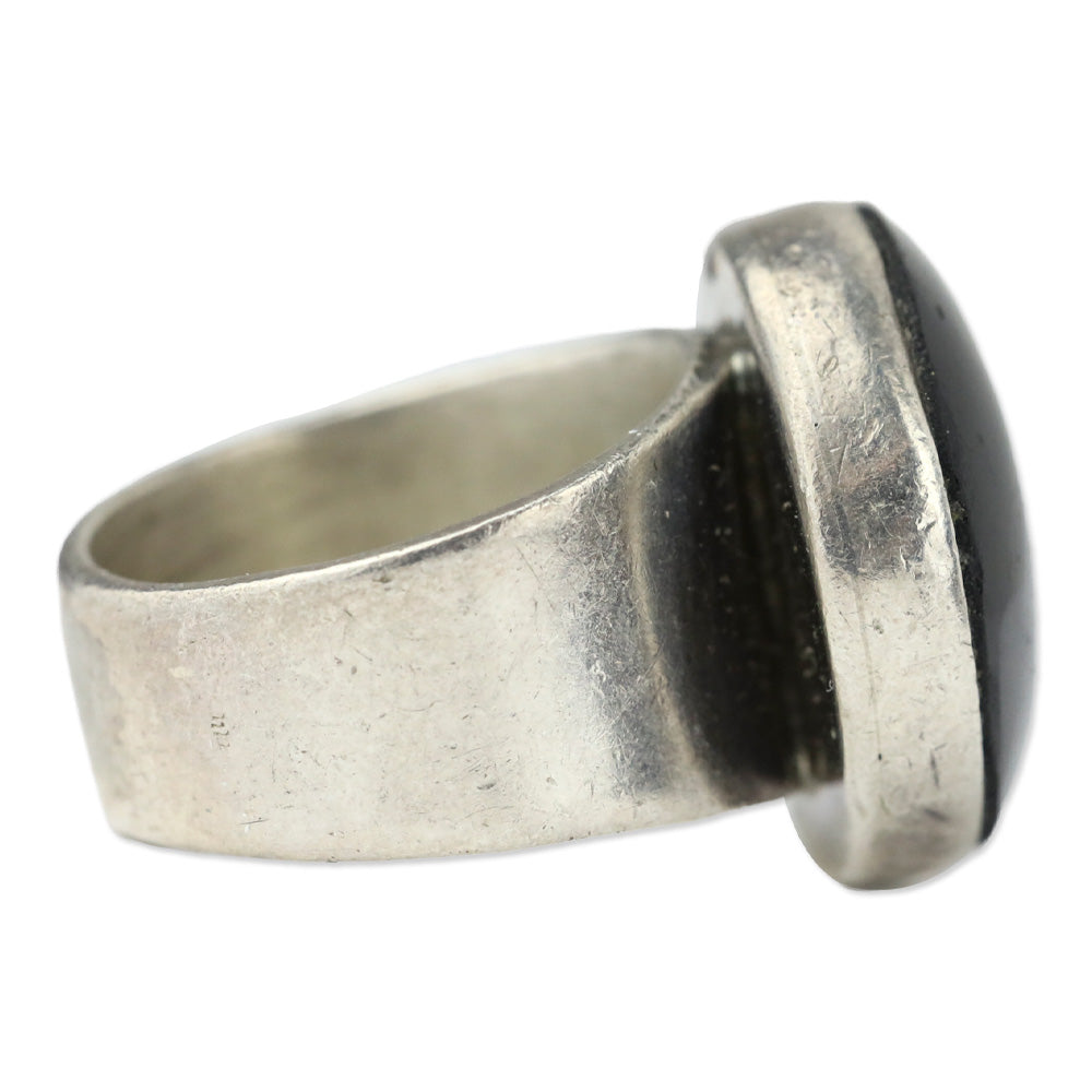 Large Black Circle Stone Sterling Silver Ring