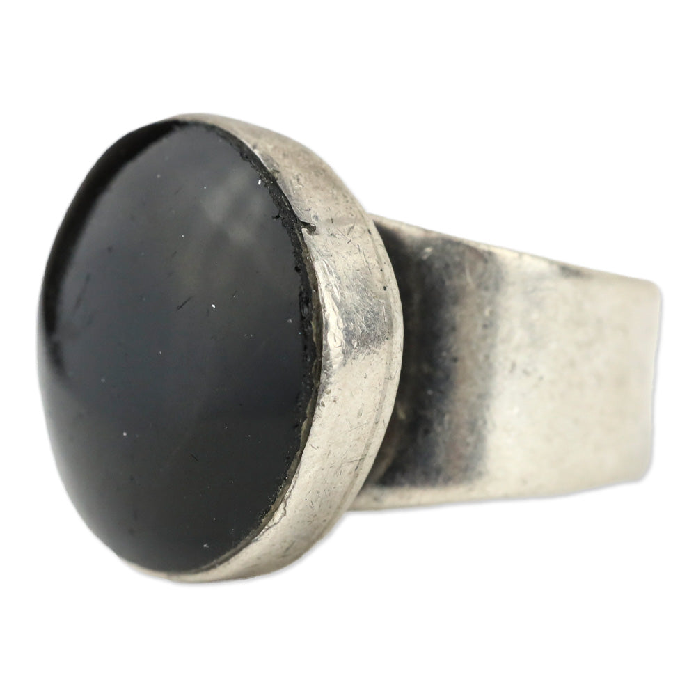 Large Black Circle Stone Sterling Silver Ring