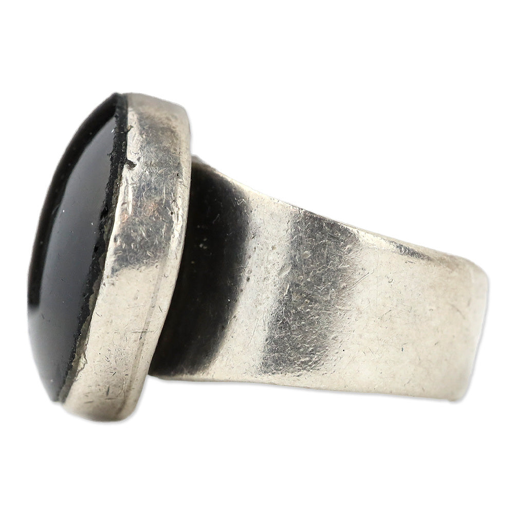 Large Black Circle Stone Sterling Silver Ring