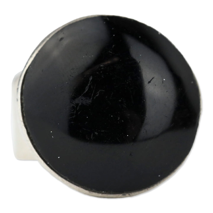 Large Black Circle Stone Sterling Silver Ring