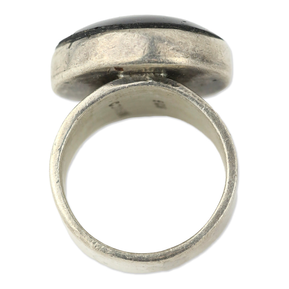 Large Black Circle Stone Sterling Silver Ring