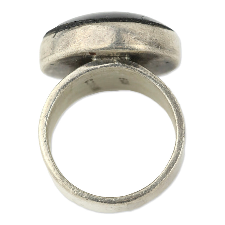 Large Black Circle Stone Sterling Silver Ring