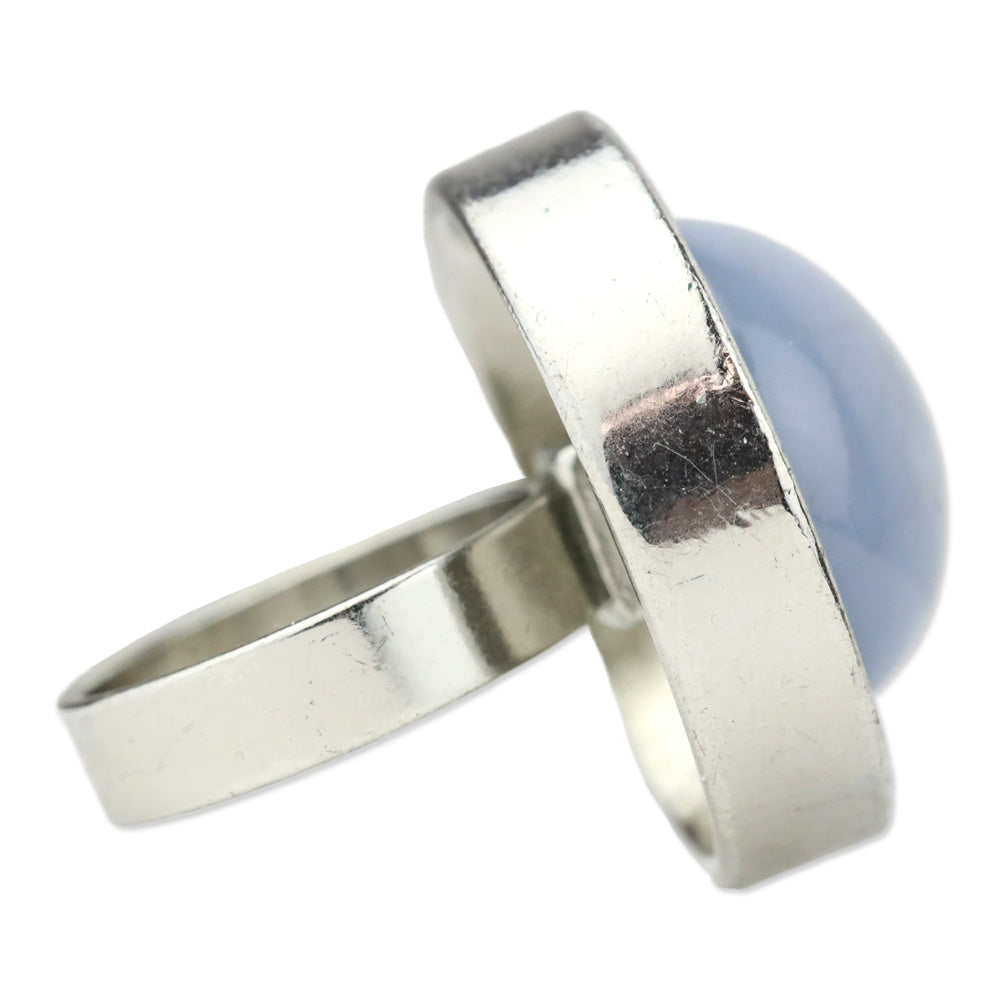 Large Blue Domed Circle Stone Silver-Tone Ring