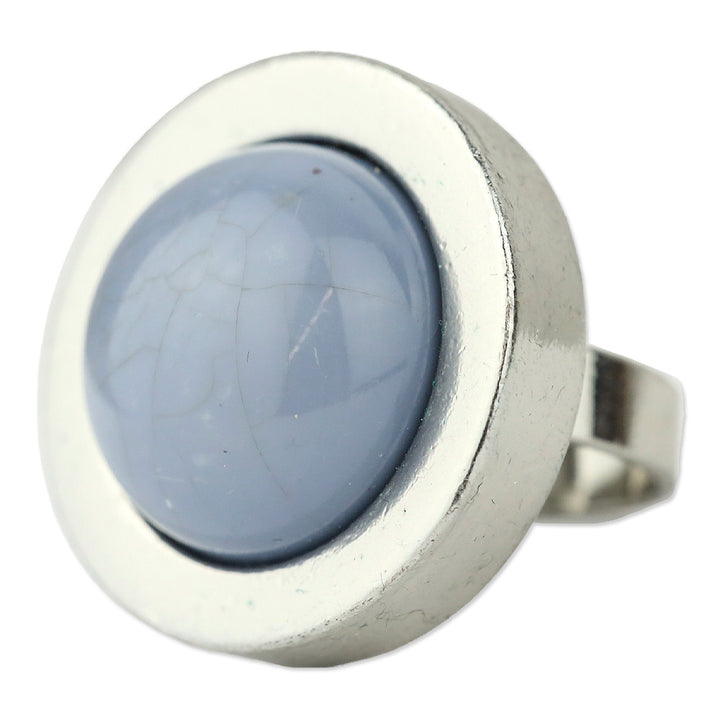 Large Blue Domed Circle Stone Silver-Tone Ring