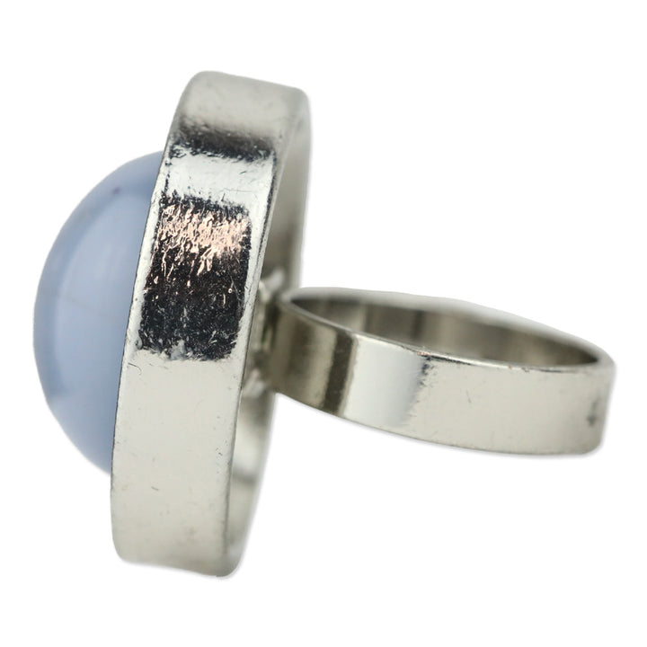 Large Blue Domed Circle Stone Silver-Tone Ring