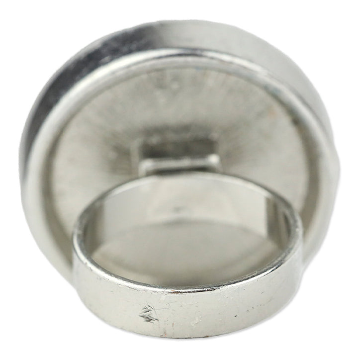 Large Blue Domed Circle Stone Silver-Tone Ring
