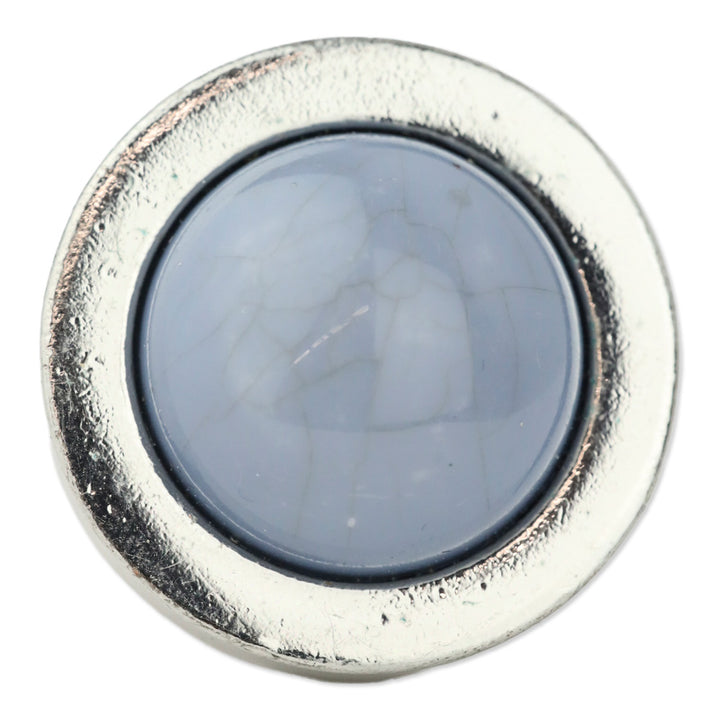 Large Blue Domed Circle Stone Silver-Tone Ring