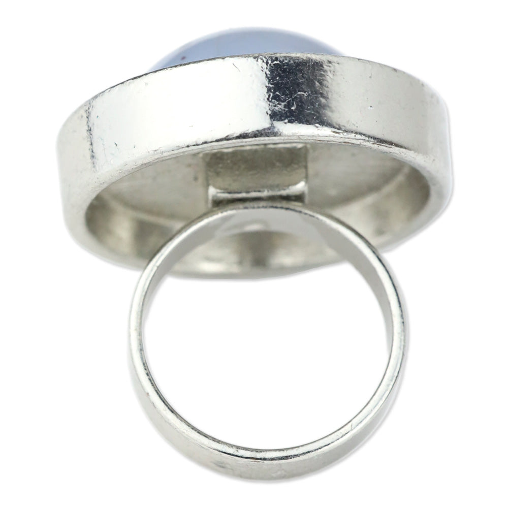 Large Blue Domed Circle Stone Silver-Tone Ring