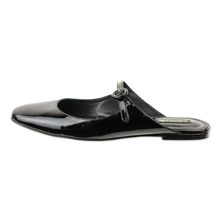 Larroudé Black Patent Blair Slide On Mule Flat