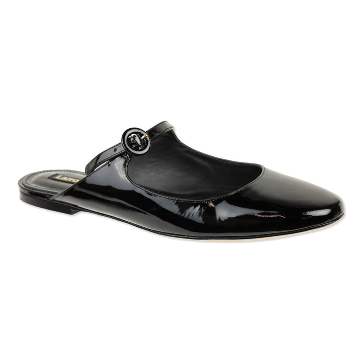 Larroudé Black Patent Blair Slide On Mule Flat