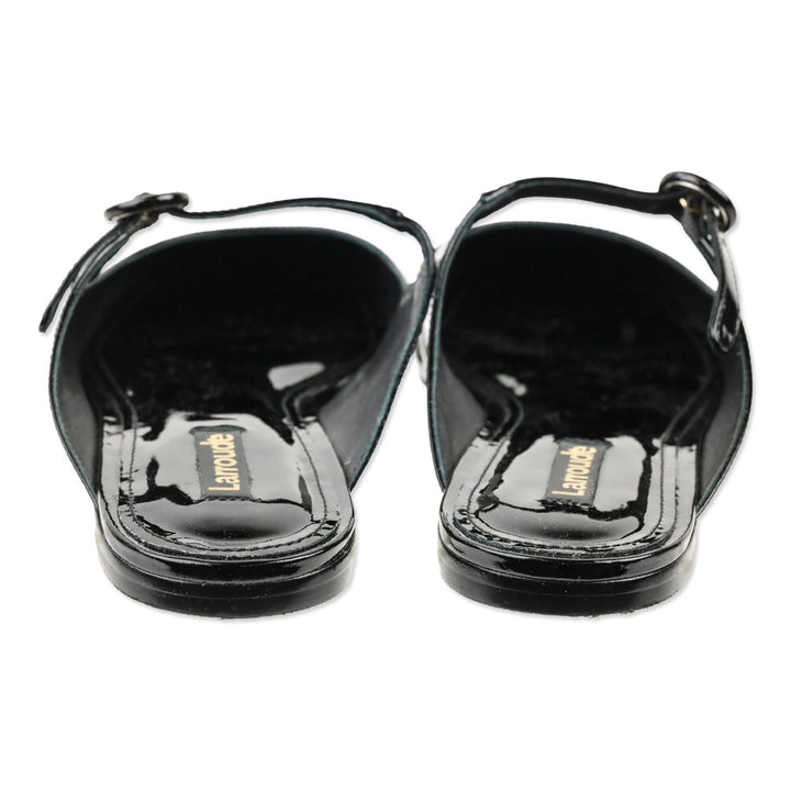 Larroudé Black Patent Blair Slide On Mule Flat