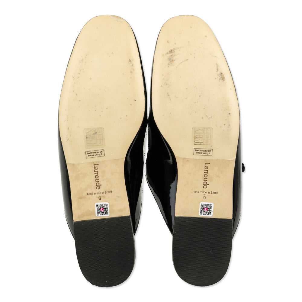 Larroudé Black Patent Blair Slide On Mule Flat